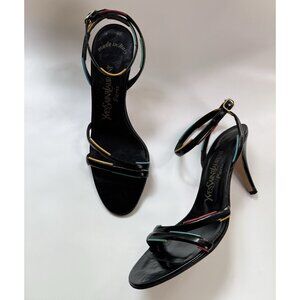 Vintage Yves Saint Laurent Size 8 Strappy Black Color block Leather Heels
